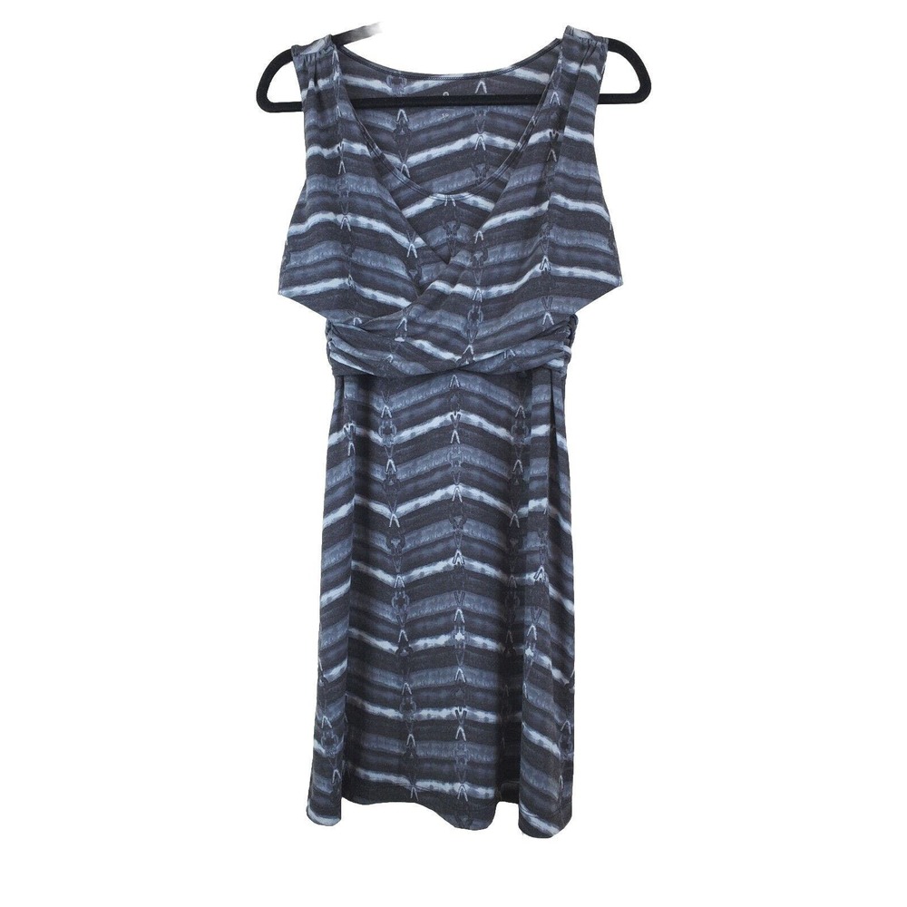 Athleta Small Black‎ Striped Sleeveless Stretch Dress Yoga Athletic Wrap Front